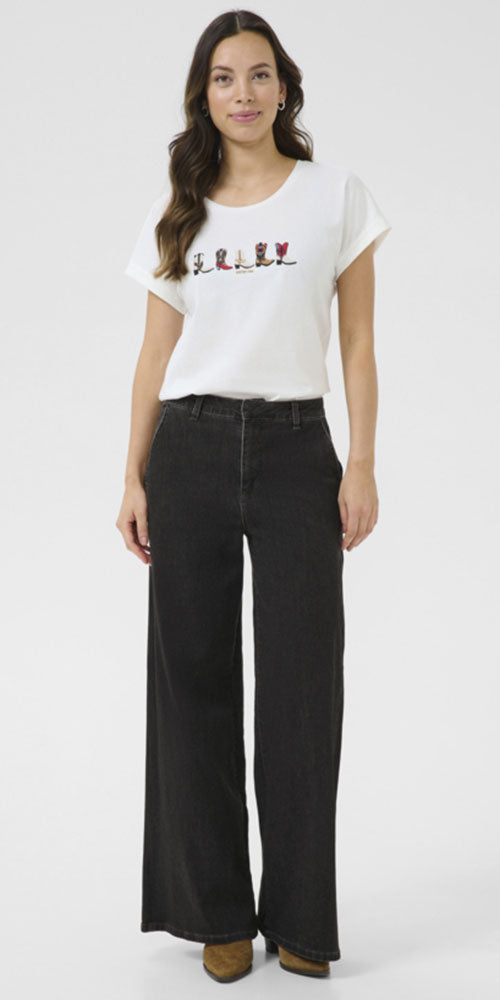 Cream Wide Leg Trouser Jeans, black wash