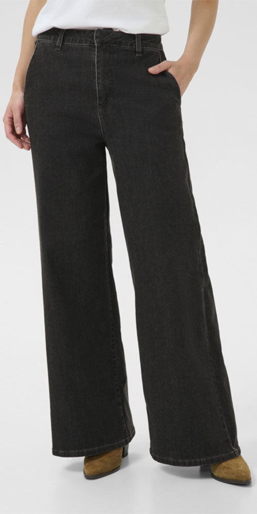 Cream Wide Leg Trouser Jeans, black wash