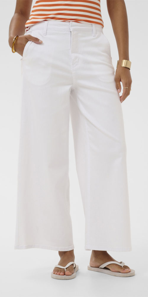 Cream Cropped Wide Trouser Jeans, bright white