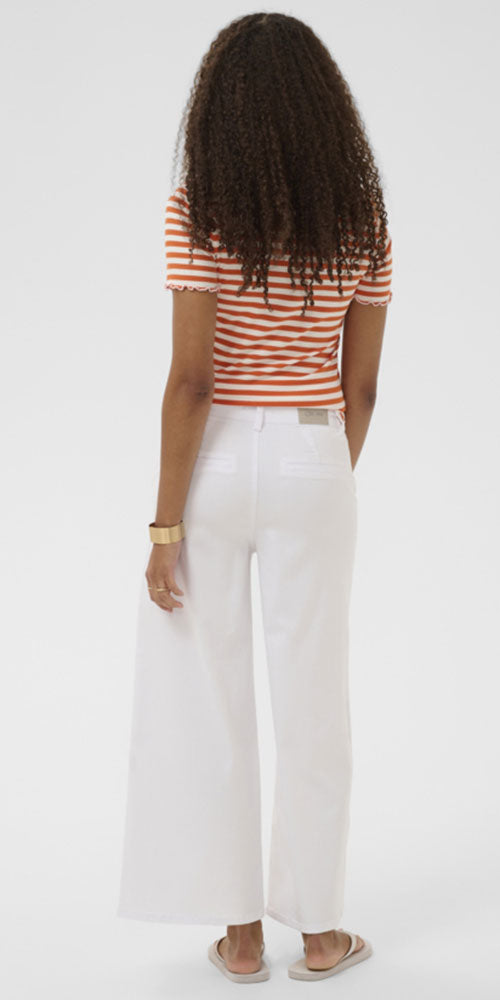 Cream Cropped Wide Trouser Jeans, bright white