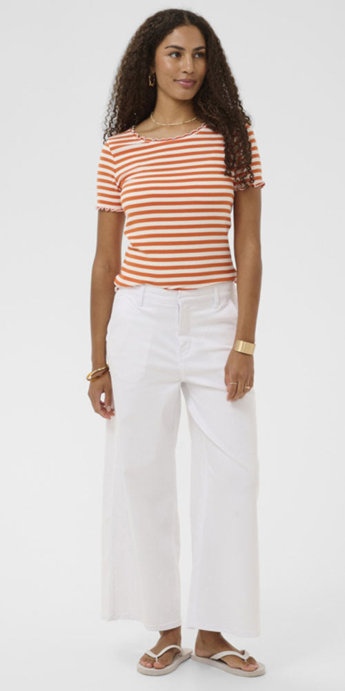 Cream Cropped Wide Trouser Jeans, bright white
