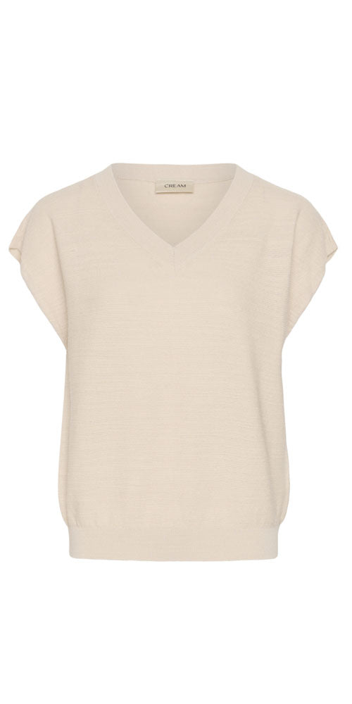 Cream V-neck Knit Pullover, sand