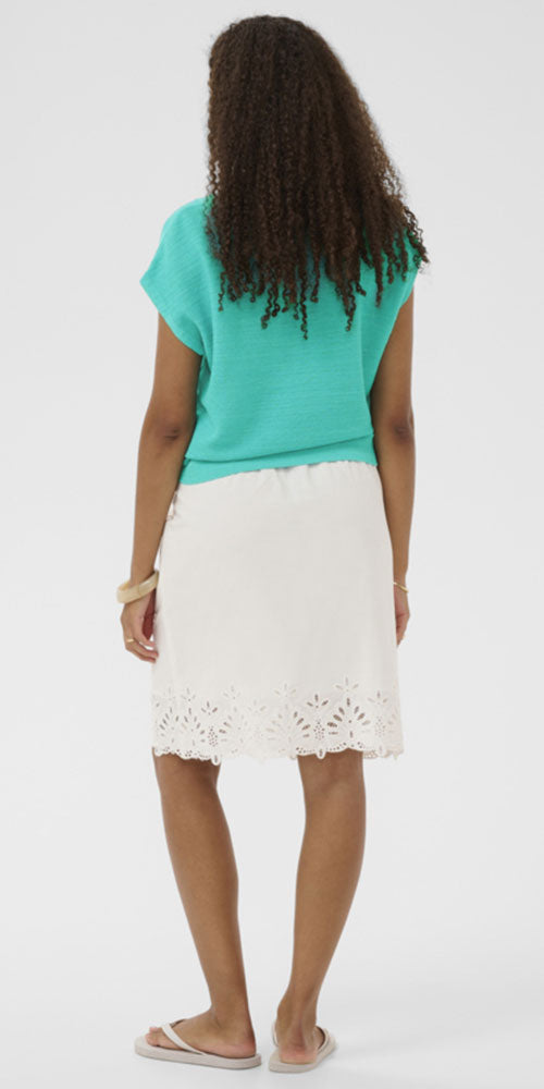 Cream V-neck Knit Pullover, turquoise