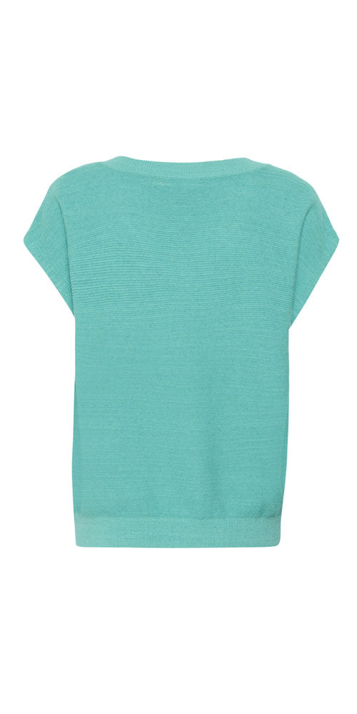 Cream V-neck Knit Pullover, turquoise