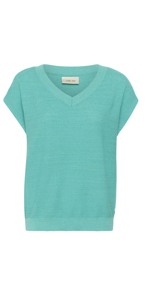 Cream V-neck Knit Pullover, turquoise
