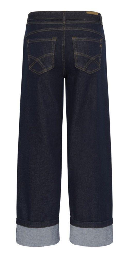 Cream Wide Leg Cuffed Jeans