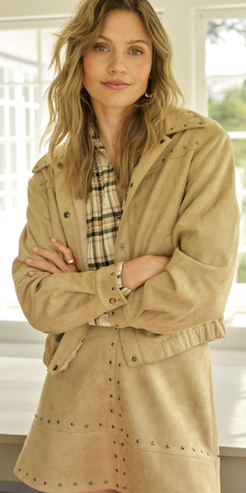 Cream Faux Suede Jacket, light camel