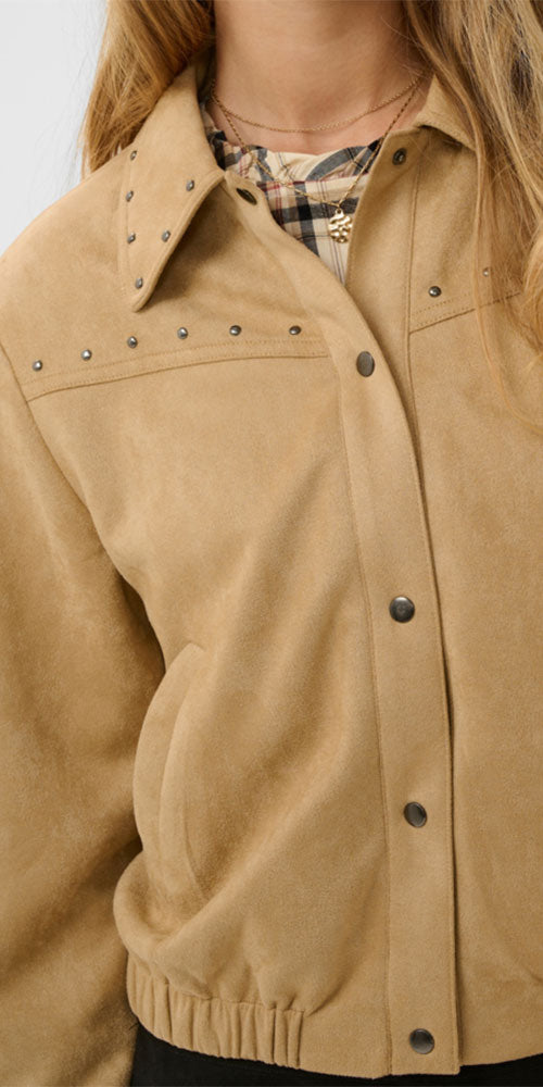 Cream Faux Suede Jacket, light camel