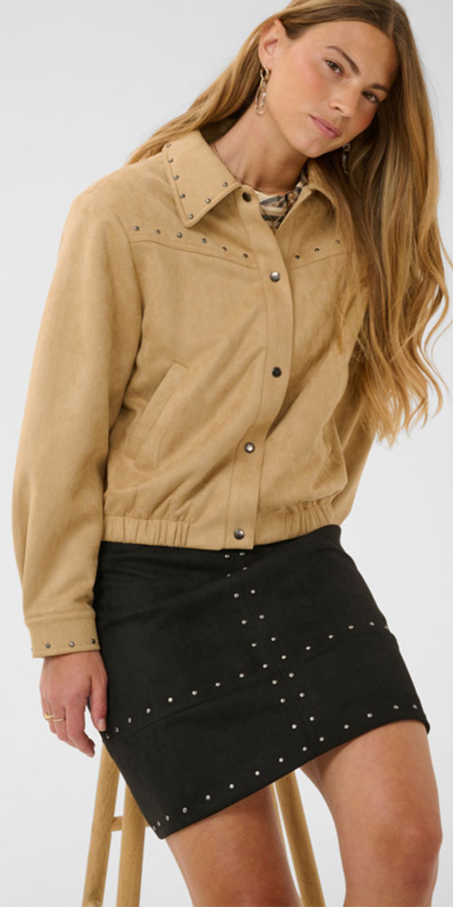 Cream Faux Suede Jacket, light camel