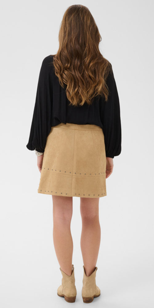 Cream Faux Suede Skirt, light camel