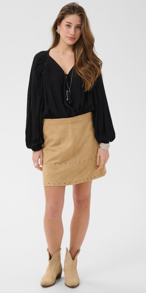 Cream Faux Suede Skirt, light camel