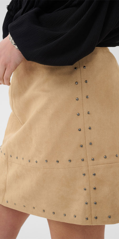 Cream Faux Suede Skirt, light camel