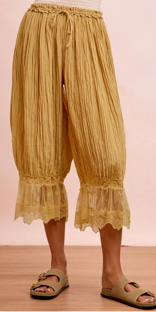 Lace Trimmed Silky Bloomers, mustard