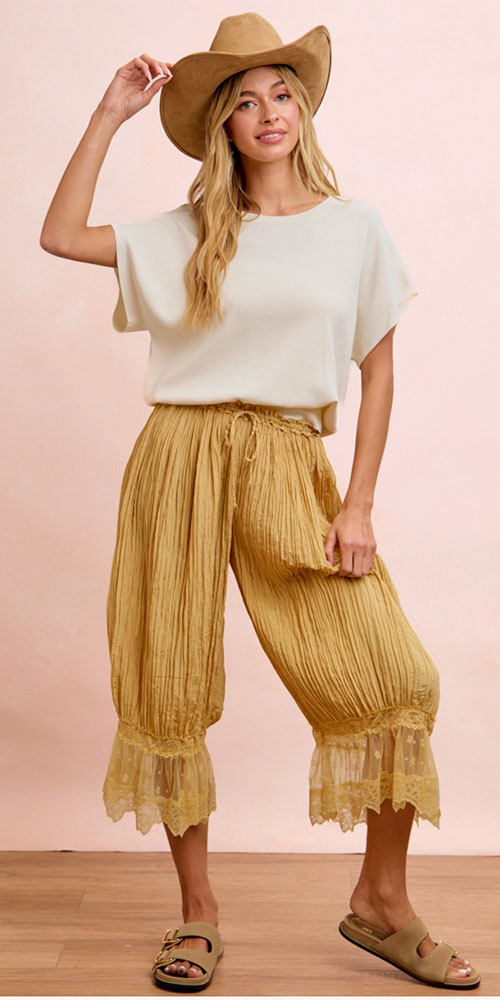 Lace Trimmed Silky Bloomers, mustard