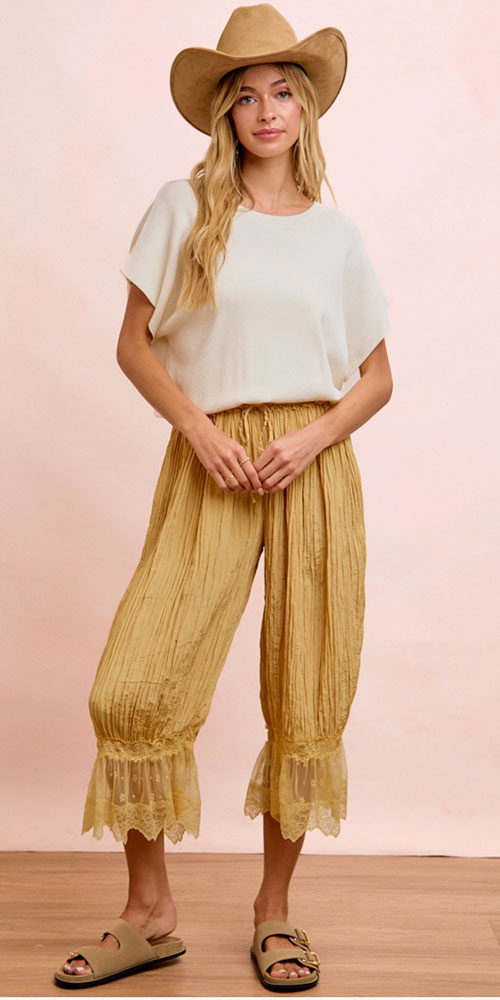 Lace Trimmed Silky Bloomers, mustard