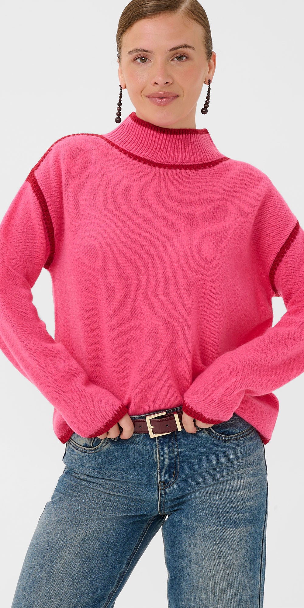 Culture Wool Blanket Stitch Sweater, pink