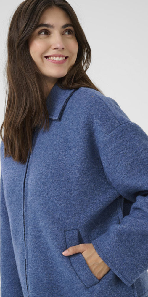 Culture Boiled Wool Zip Jacket, blue