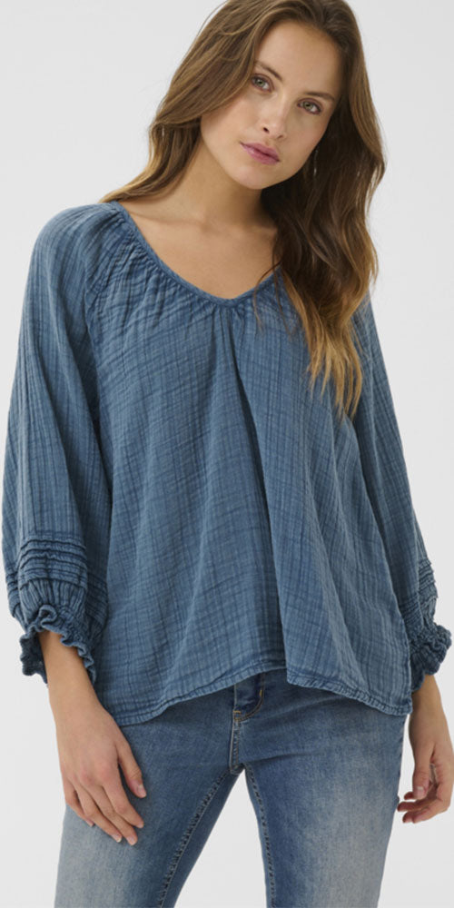 Culture Gauzy Cotton Blouse, indigo