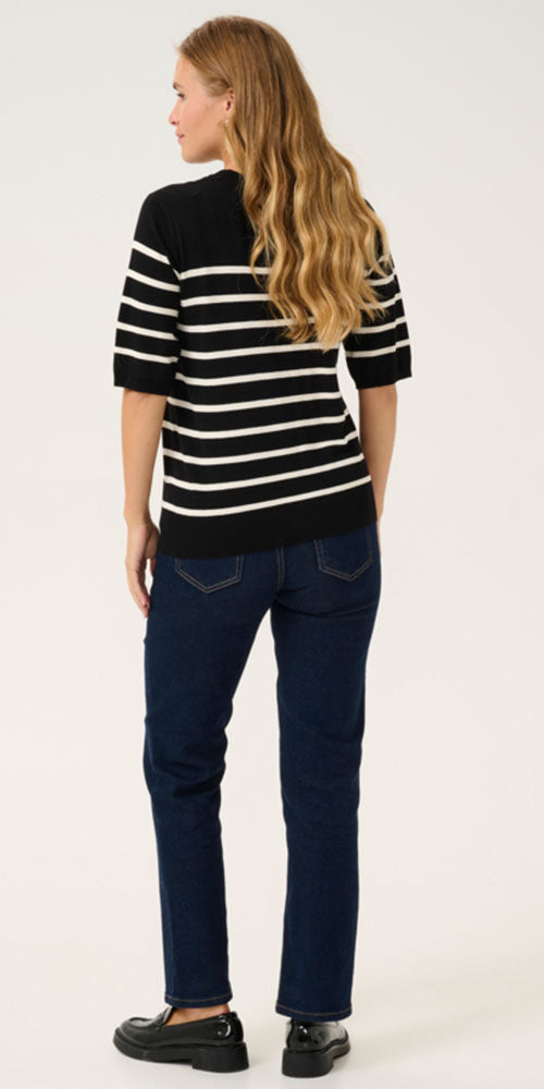 Culture Light Short Sleeve Sweater, black stripe
