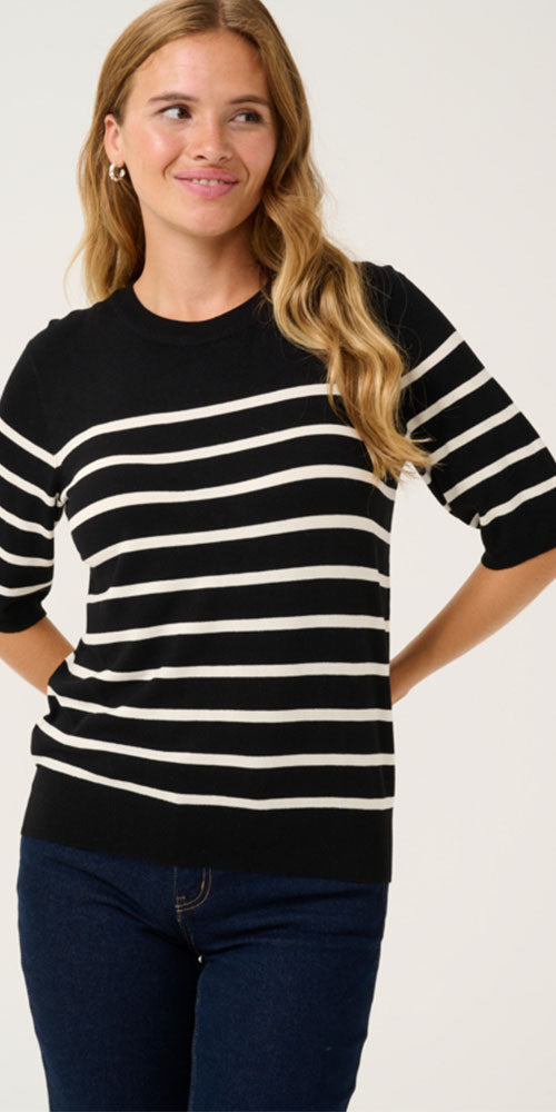 Culture Light Short Sleeve Sweater, black stripe