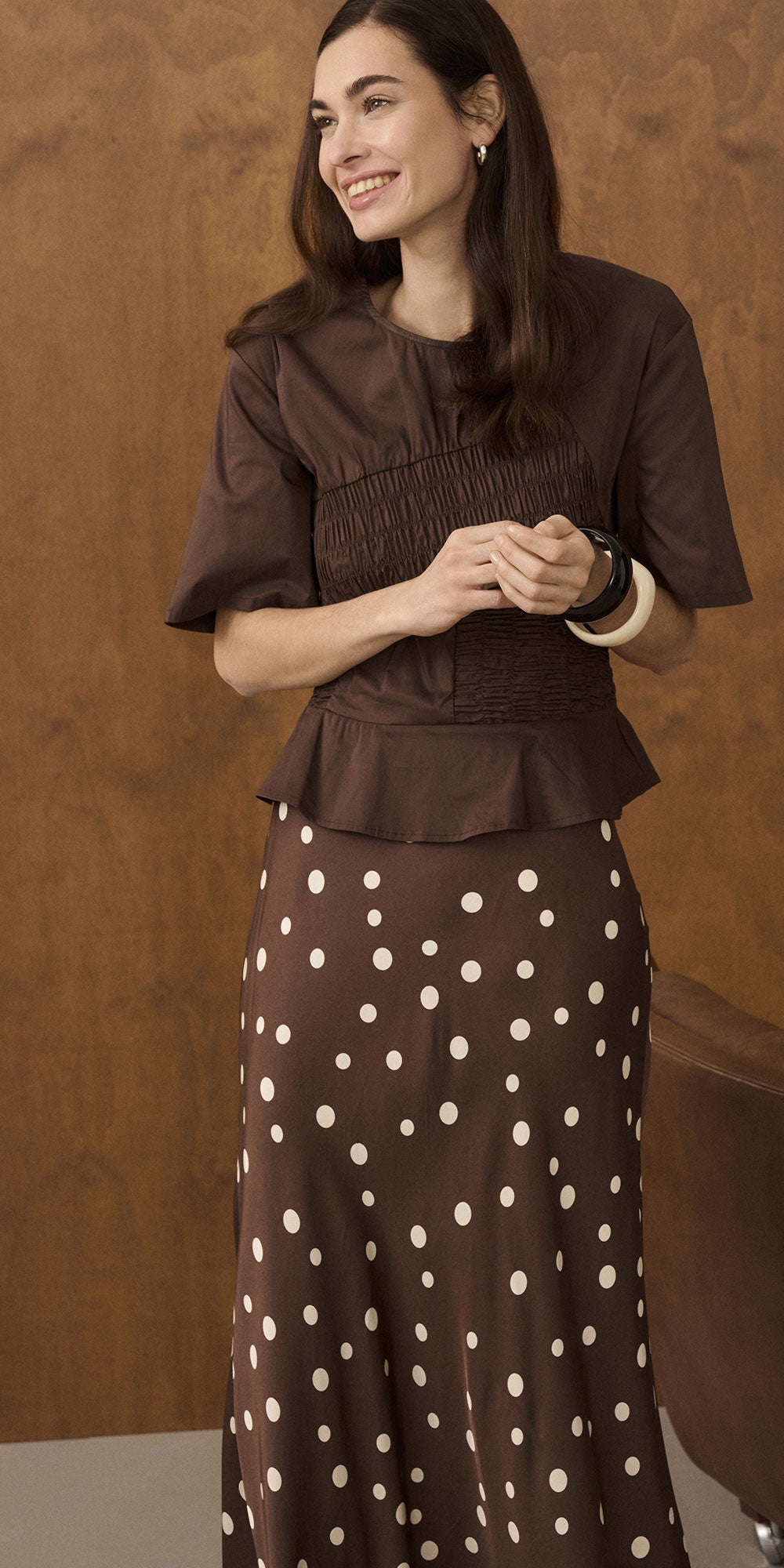 Culture Stitched Detail Blouse, dark brown