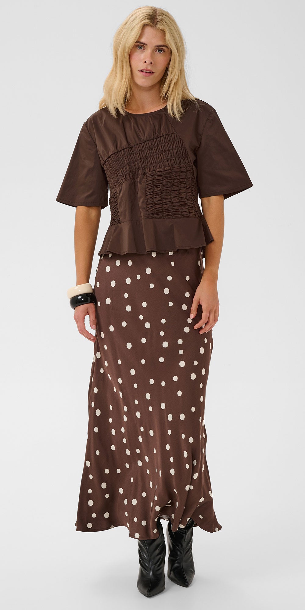 Culture Stitched Detail Blouse, dark brown
