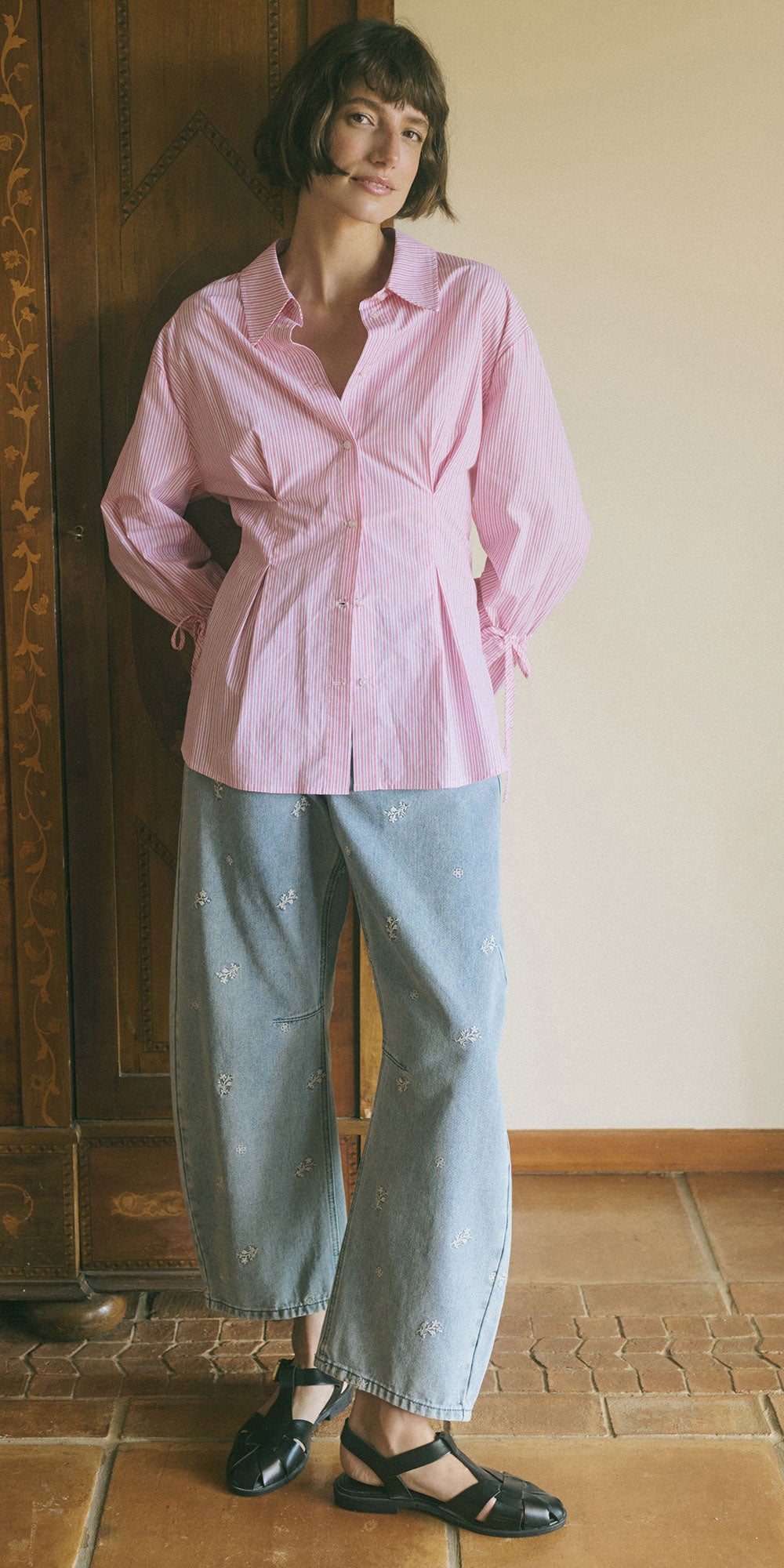 Culture Sculptural Poplin Shirt, pink stripe