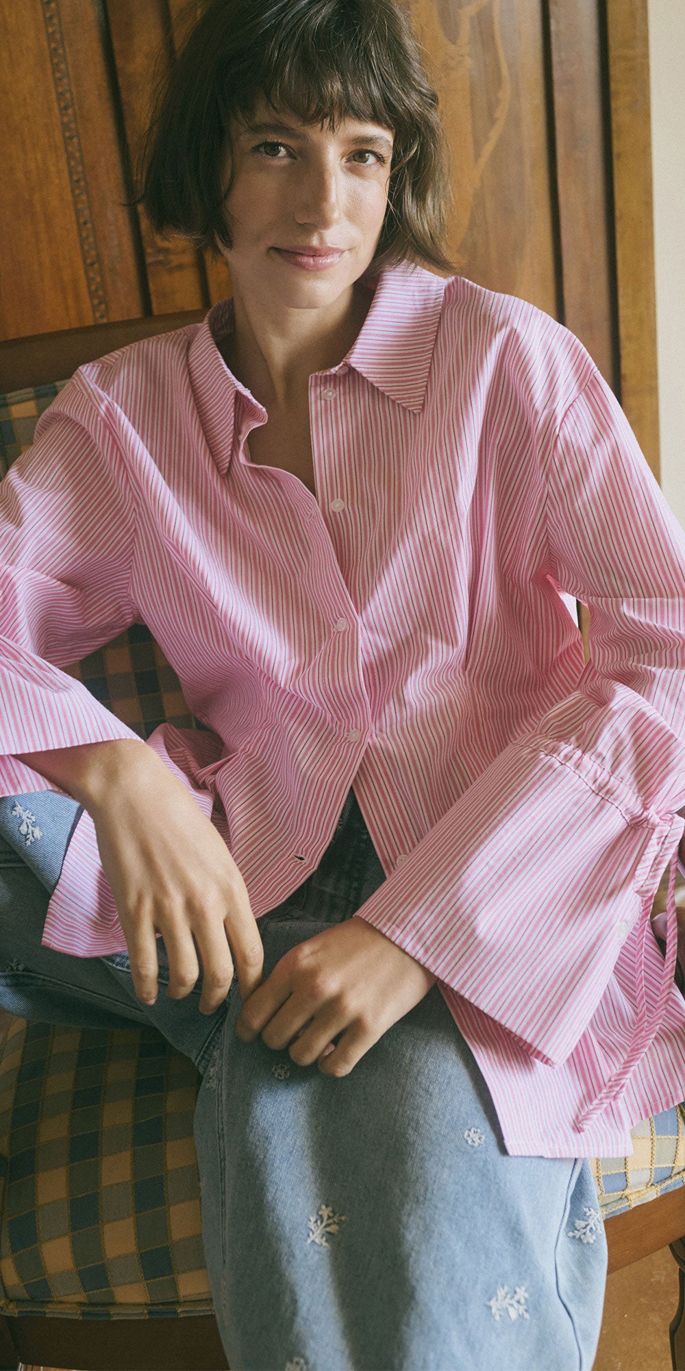 Culture Sculptural Poplin Shirt, pink stripe