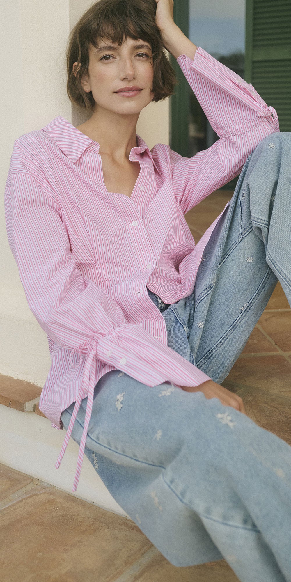 Culture Sculptural Poplin Shirt, pink stripe