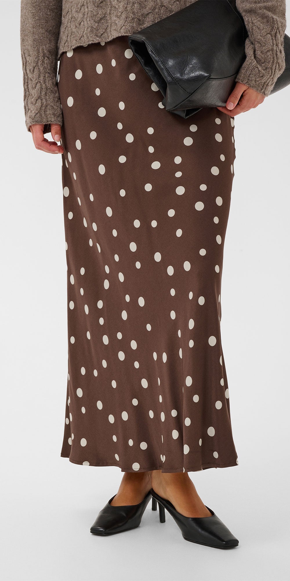 Culture Satin Polka Dot Skirt, brown