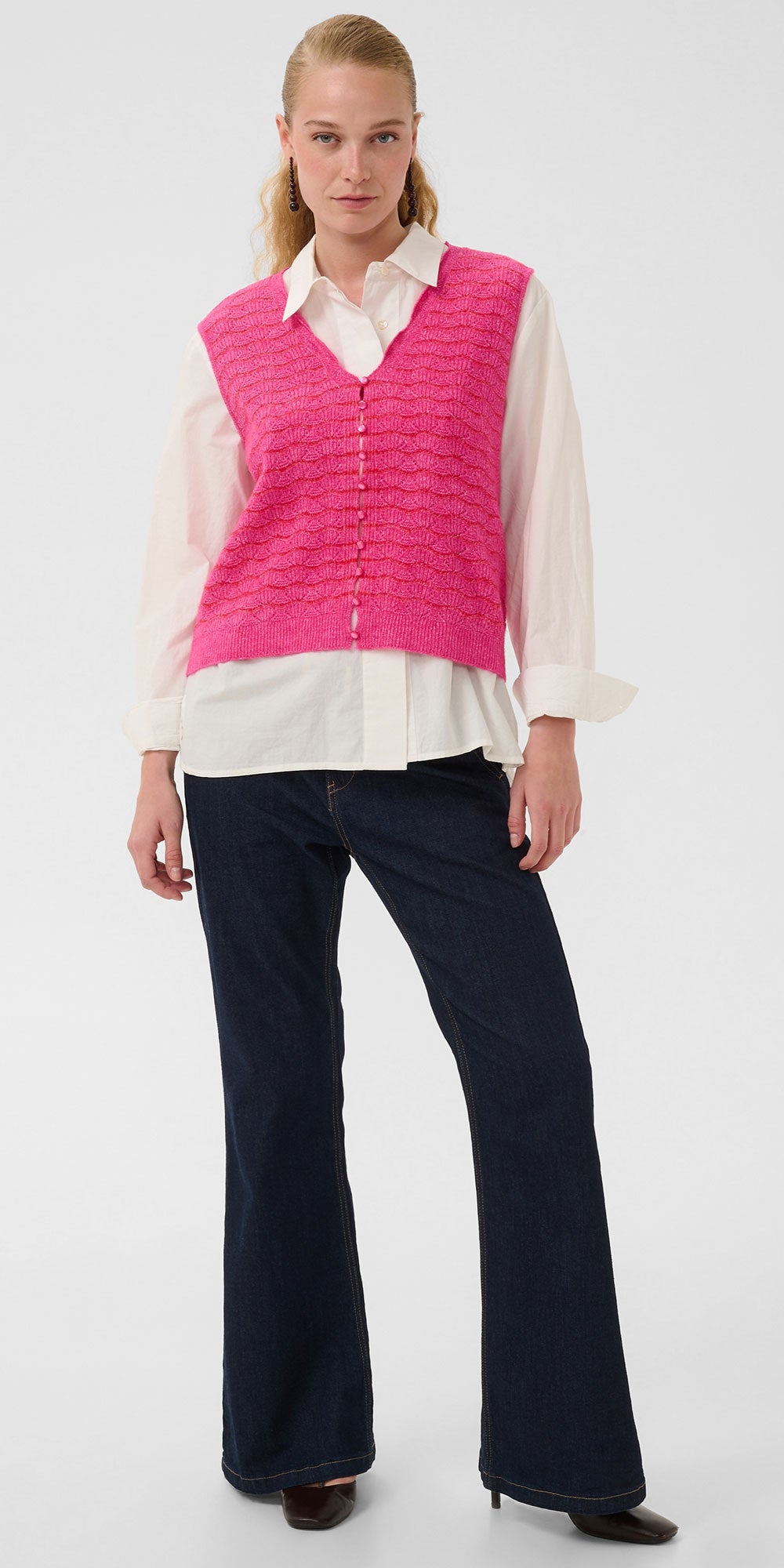 Culture Scalloped Straight-line Vest, pink