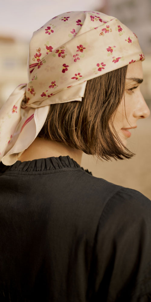 Culture Silk Scarf, pink floral