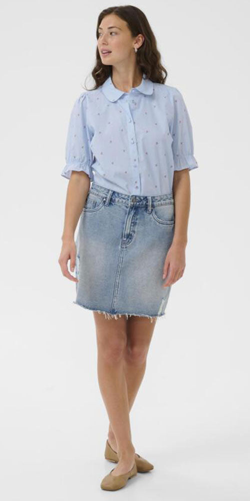 Culture Pouf Sleeve Shirt, peaches and stripes