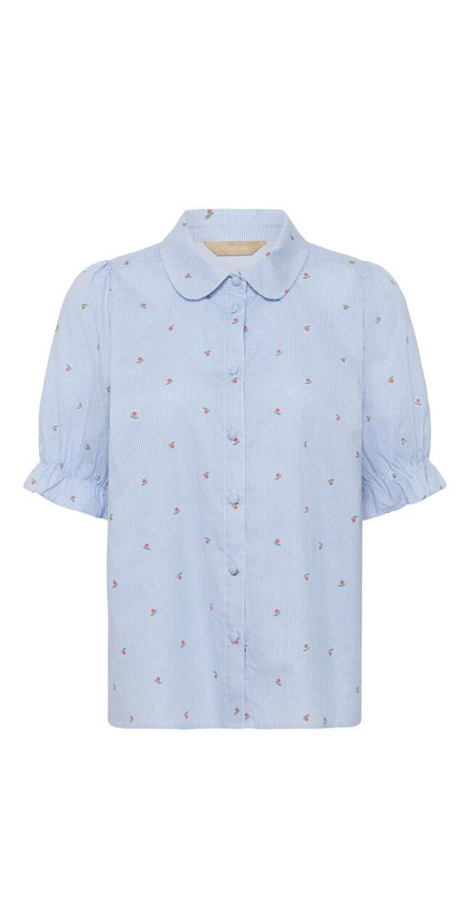 Culture Pouf Sleeve Shirt, peaches and stripes
