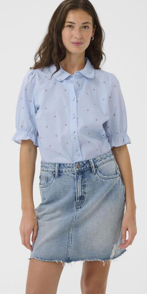 Culture Pouf Sleeve Shirt, peaches and stripes