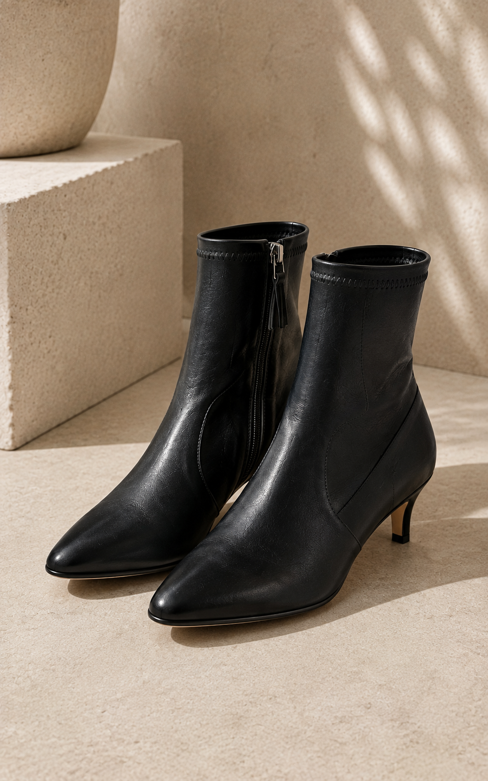 Django & Juliette Coss Kitten Heel Boots, black