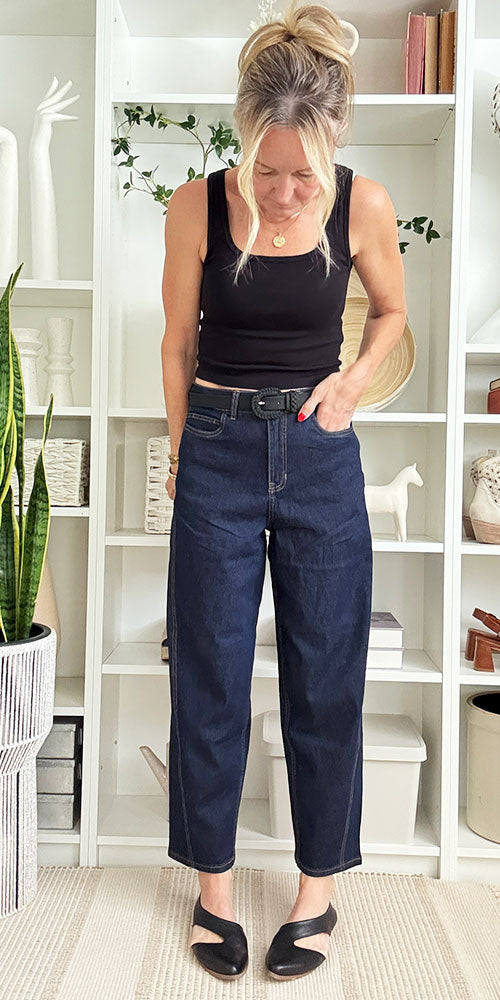 Fransa Dark Indigo Barrel Jeans