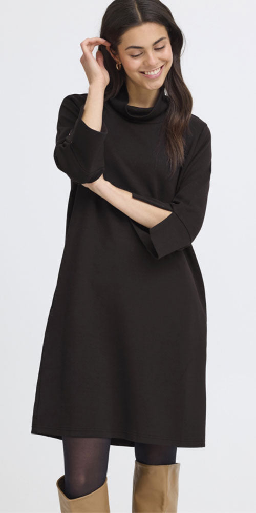 Fransa Bell Sleeve Cozy Dress, black