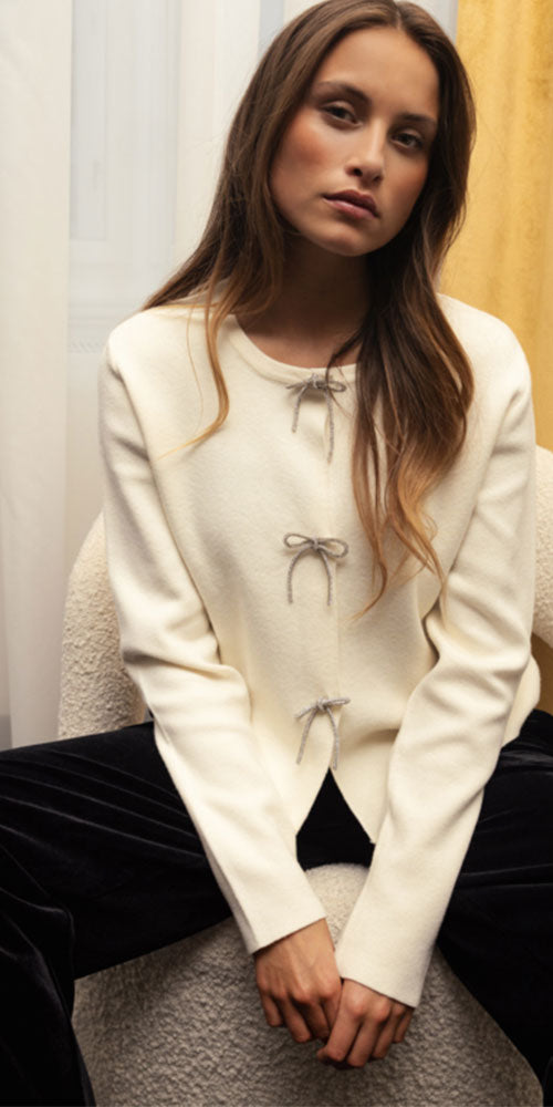 Fransa Bow Cardy, cream