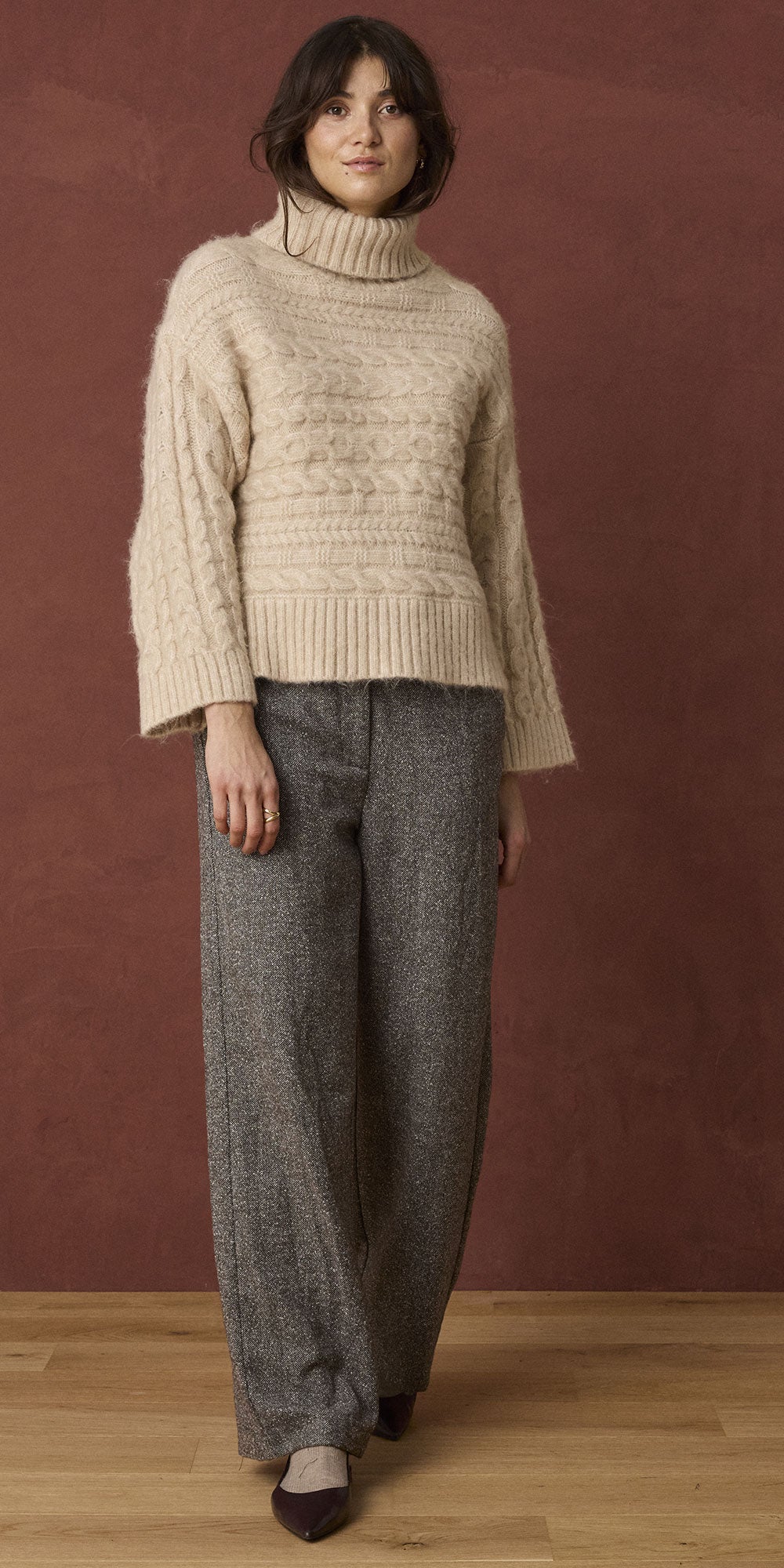 Fransa Boxy Cable Sweater
