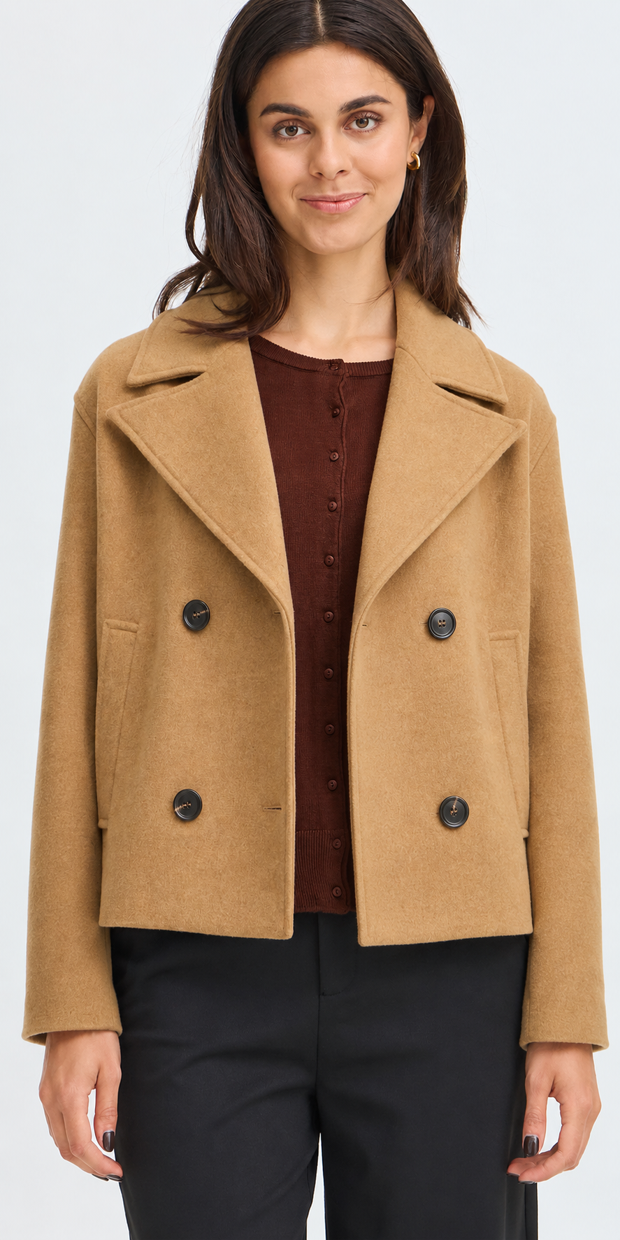 Fransa Pea Coat, camel