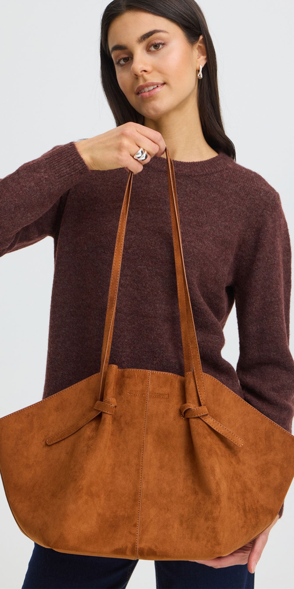 Fransa Faux Suede Tote, cognac