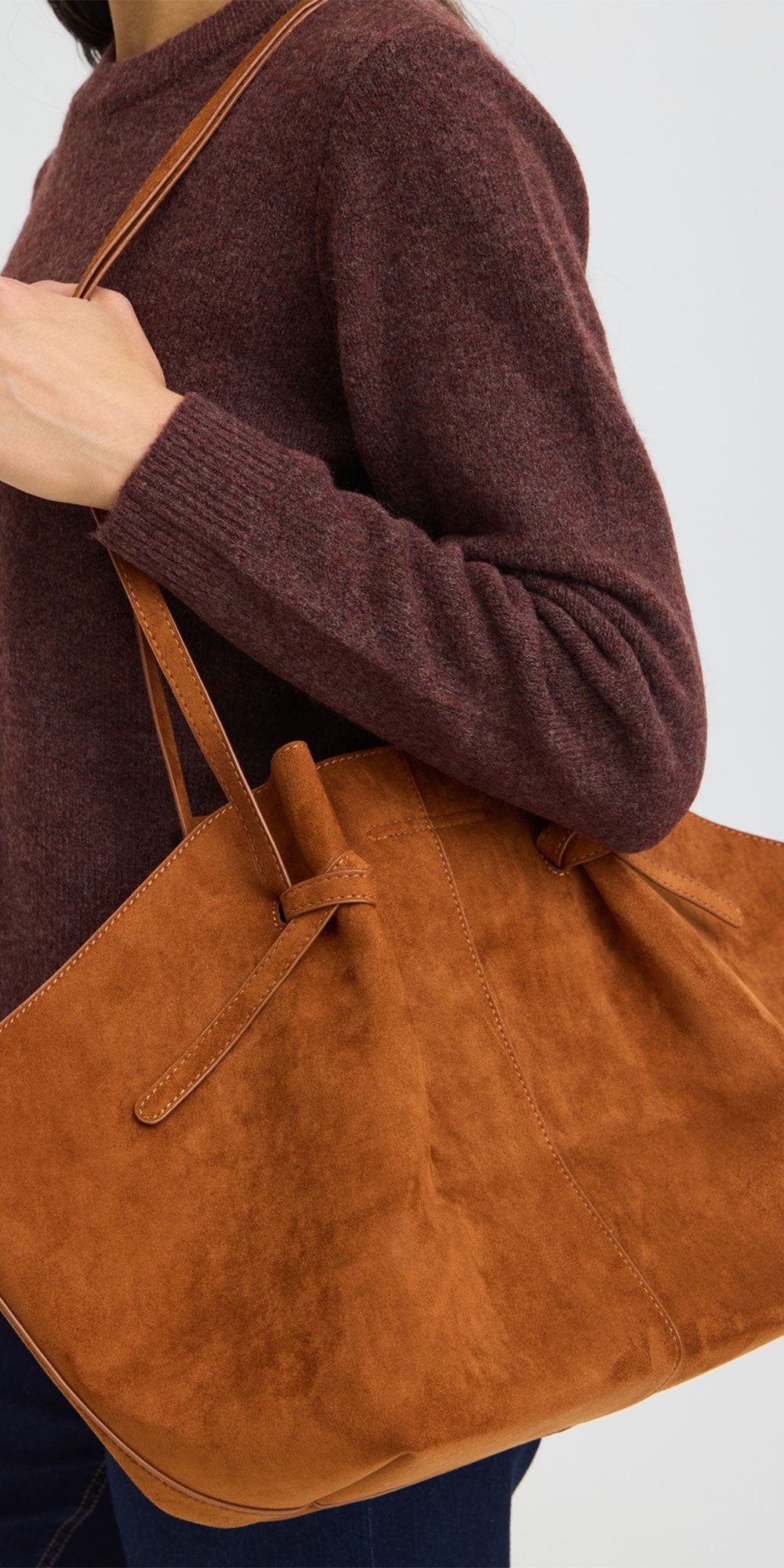 Fransa Faux Suede Tote, cognac
