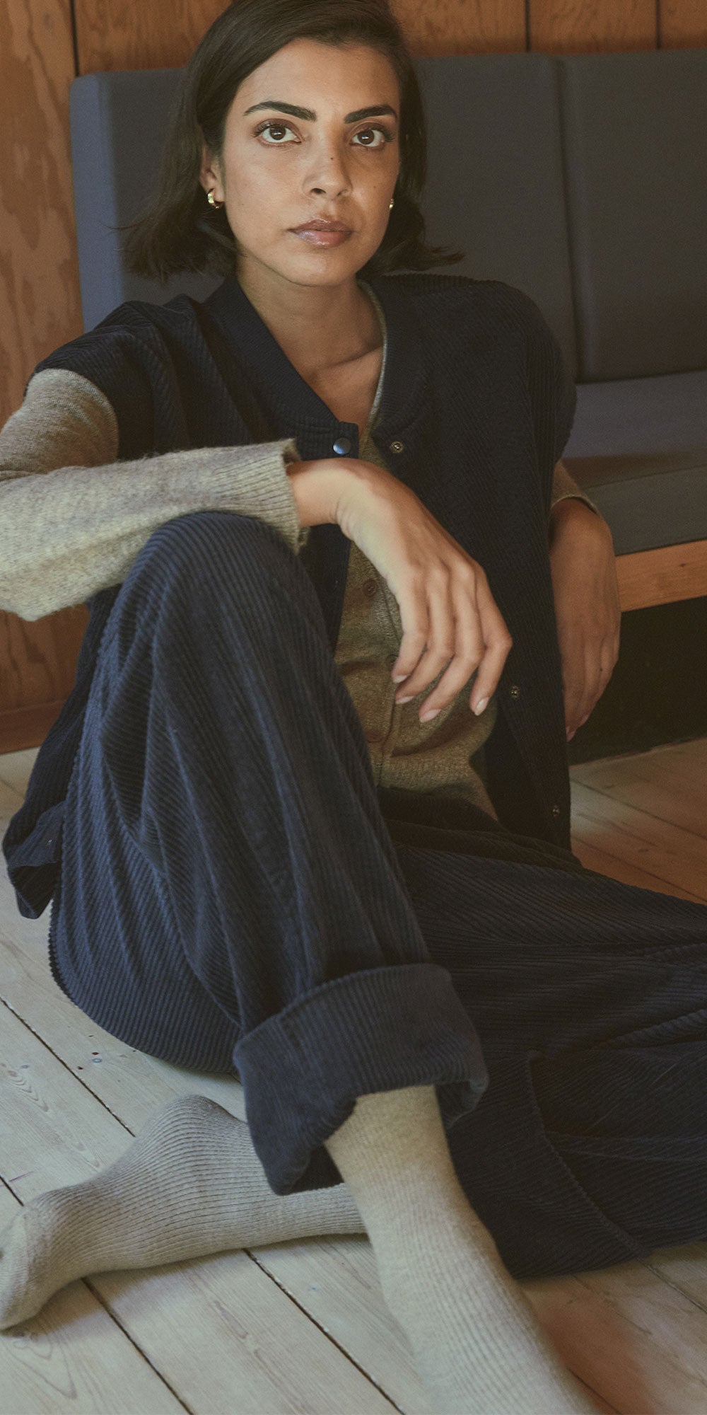 Fransa Corduroy Cozy Pants, navy