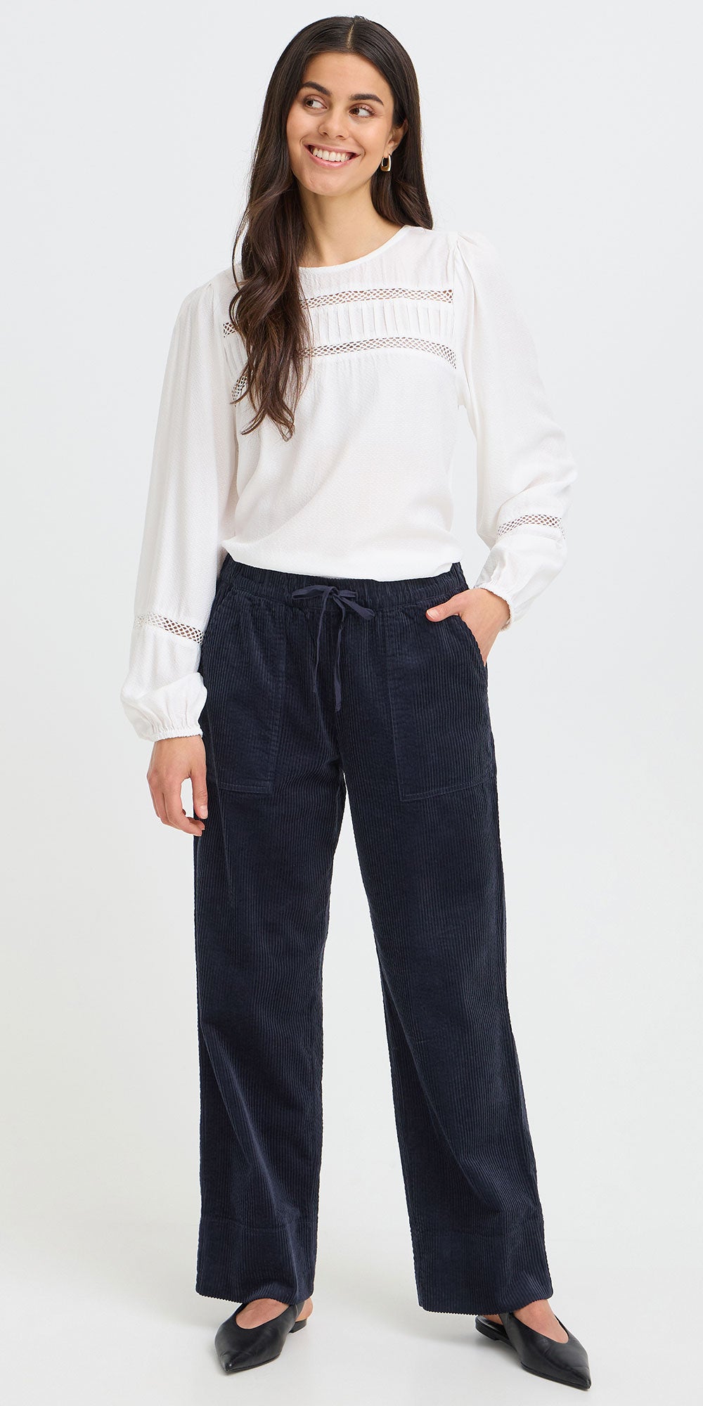 Fransa Corduroy Cozy Pants, navy