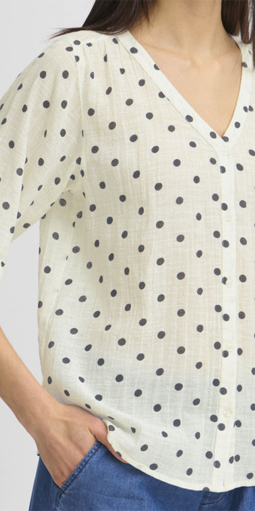 Fransa Cotton Polka Dot Shirt