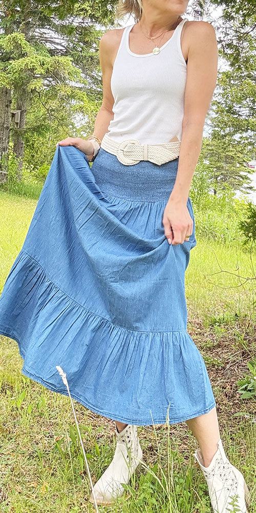 Fransa Denimblom Skirt