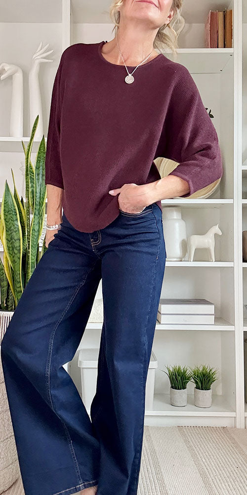 Fransa Dolman Pullover, dark burgundy