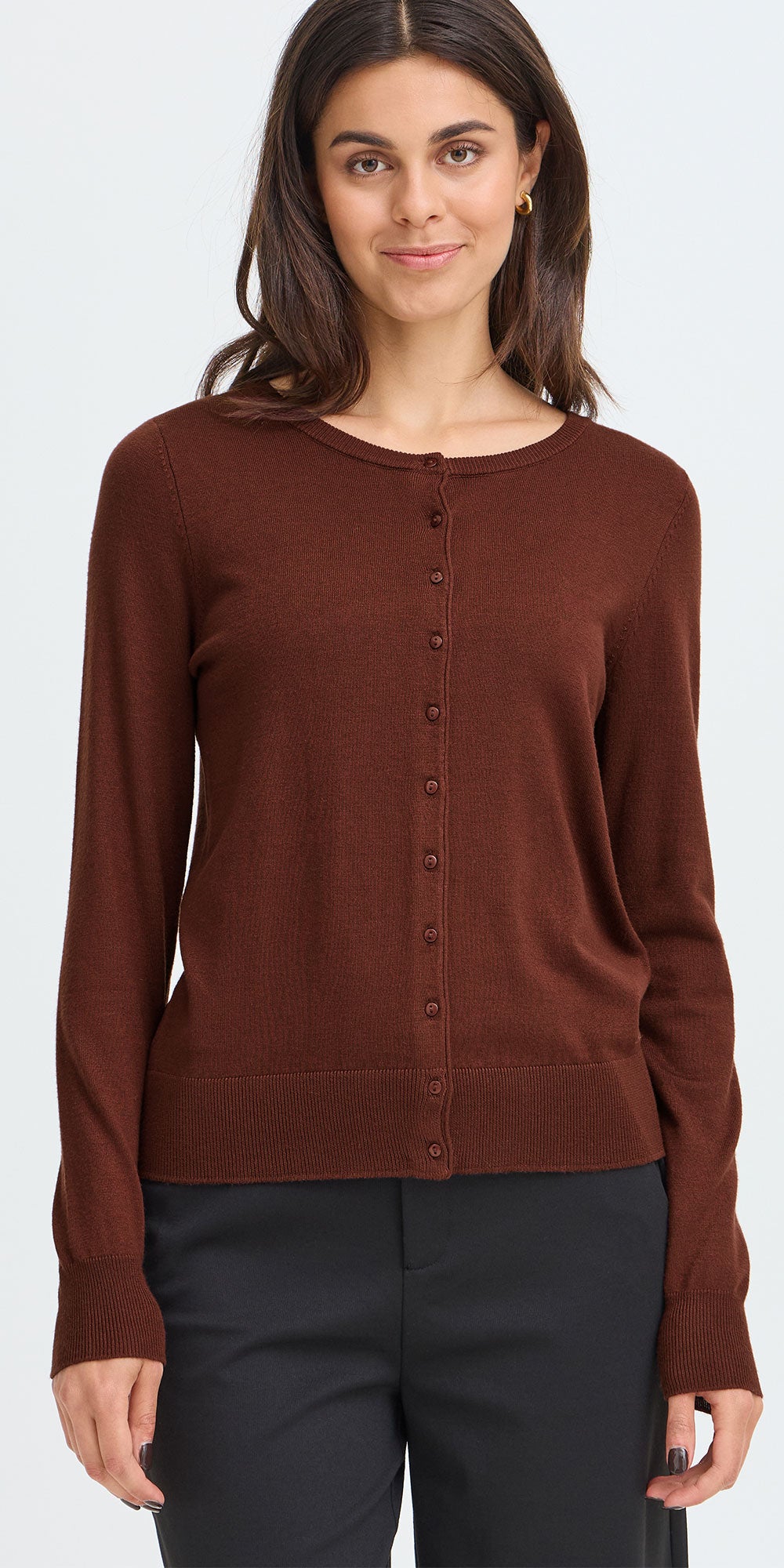 Fransa Fine Knit Cardigan, raisin