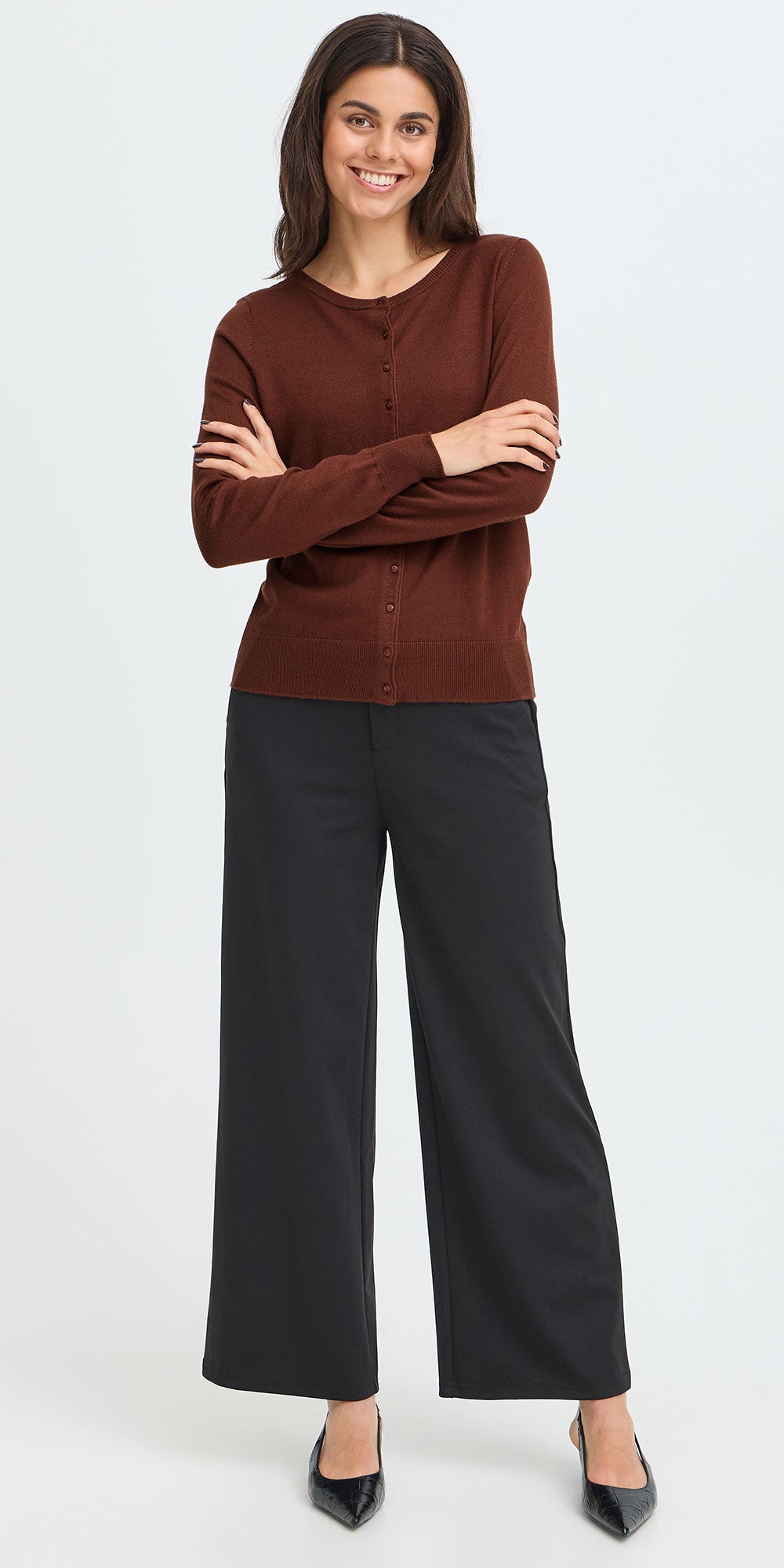 Fransa Fine Knit Cardigan, raisin